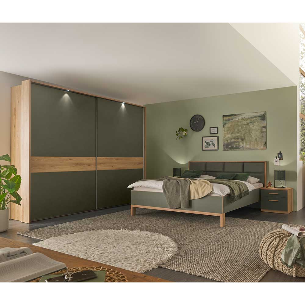 Schlafzimmer Set in Graugrün und Eiche - Etura (vierteilig)