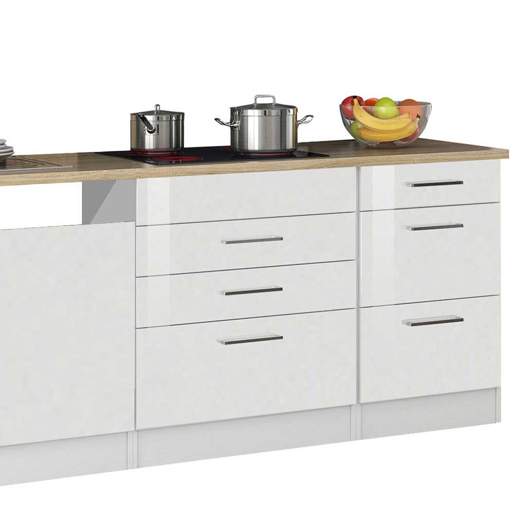 Topp Küche in Weiß - - (9-teilig) 390x200x60 Hochglanz ohne E-Geräte Cuneo