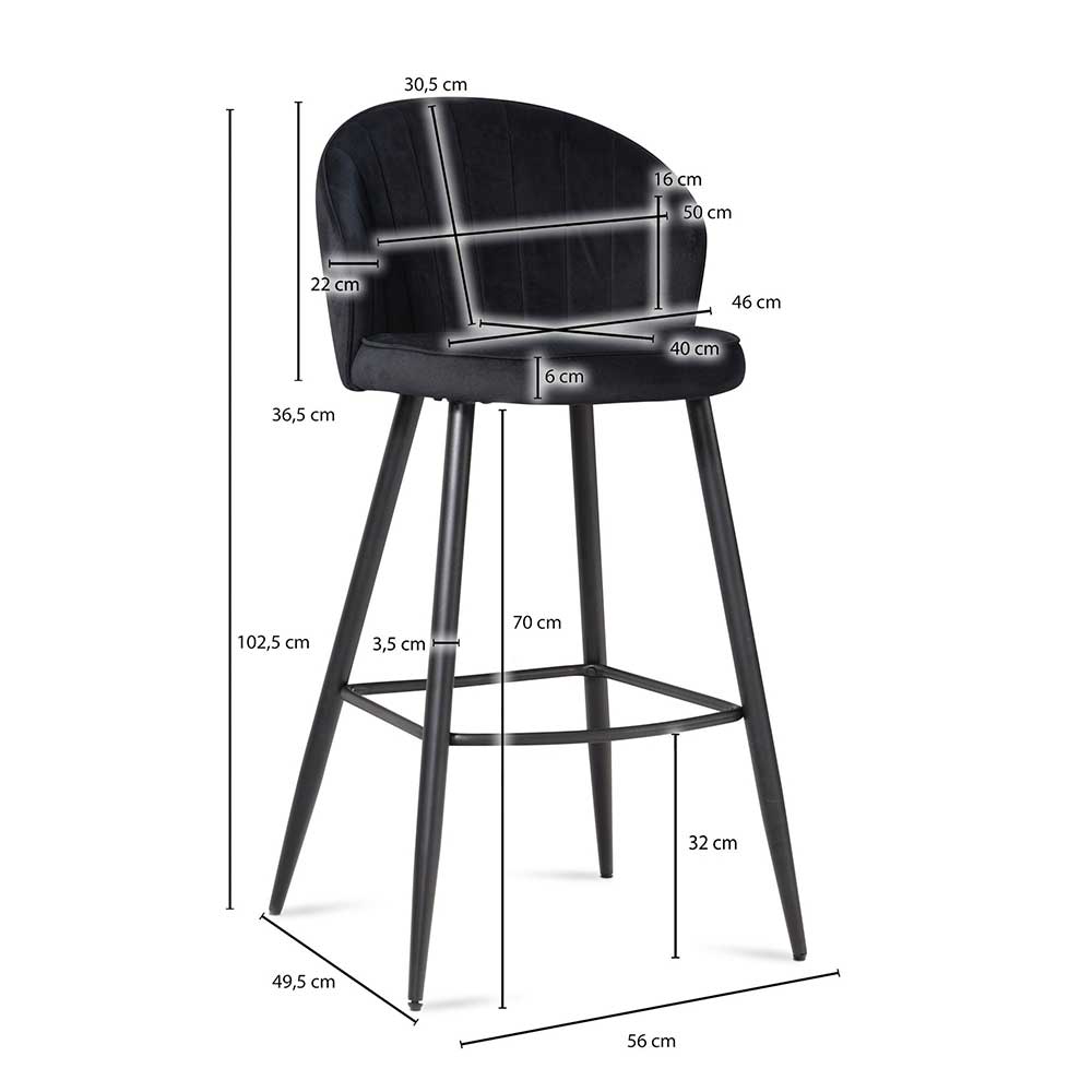 Bar Polsterstuhl mit 70 cm Sitzhöhe - Tamdato (2er Set)