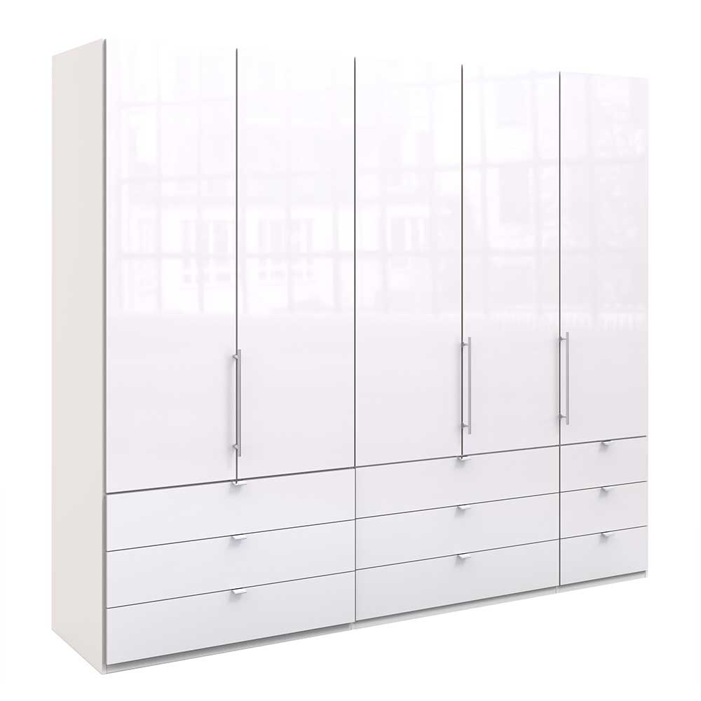 Weißer Schrank für Kleidung mit Glas Front - 3-türig & 9 Schubladen -  Dolienca