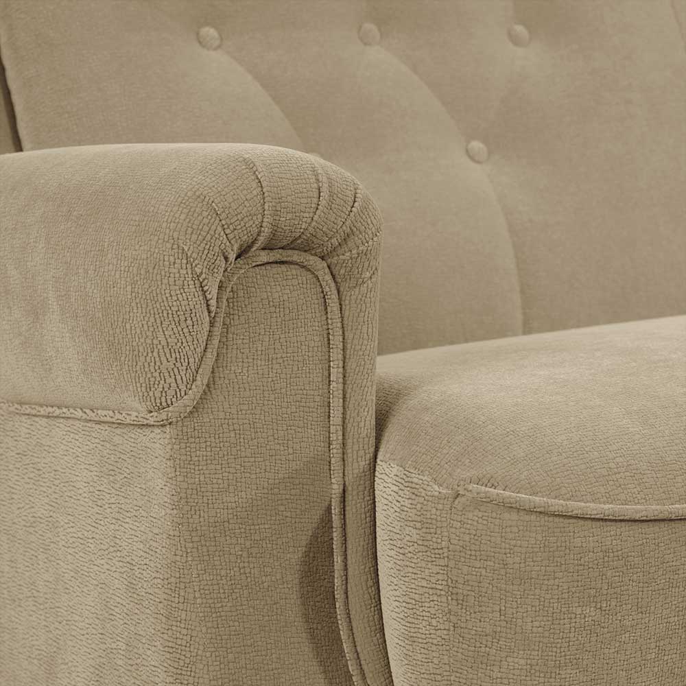 Federkern Schlafsofa aus Flockstoff in Beige - Mabu