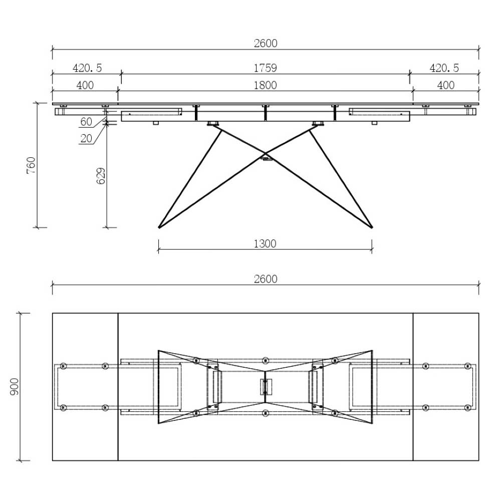 Design Ausziehtisch mit zwei Einlegeplatten - Muscetta