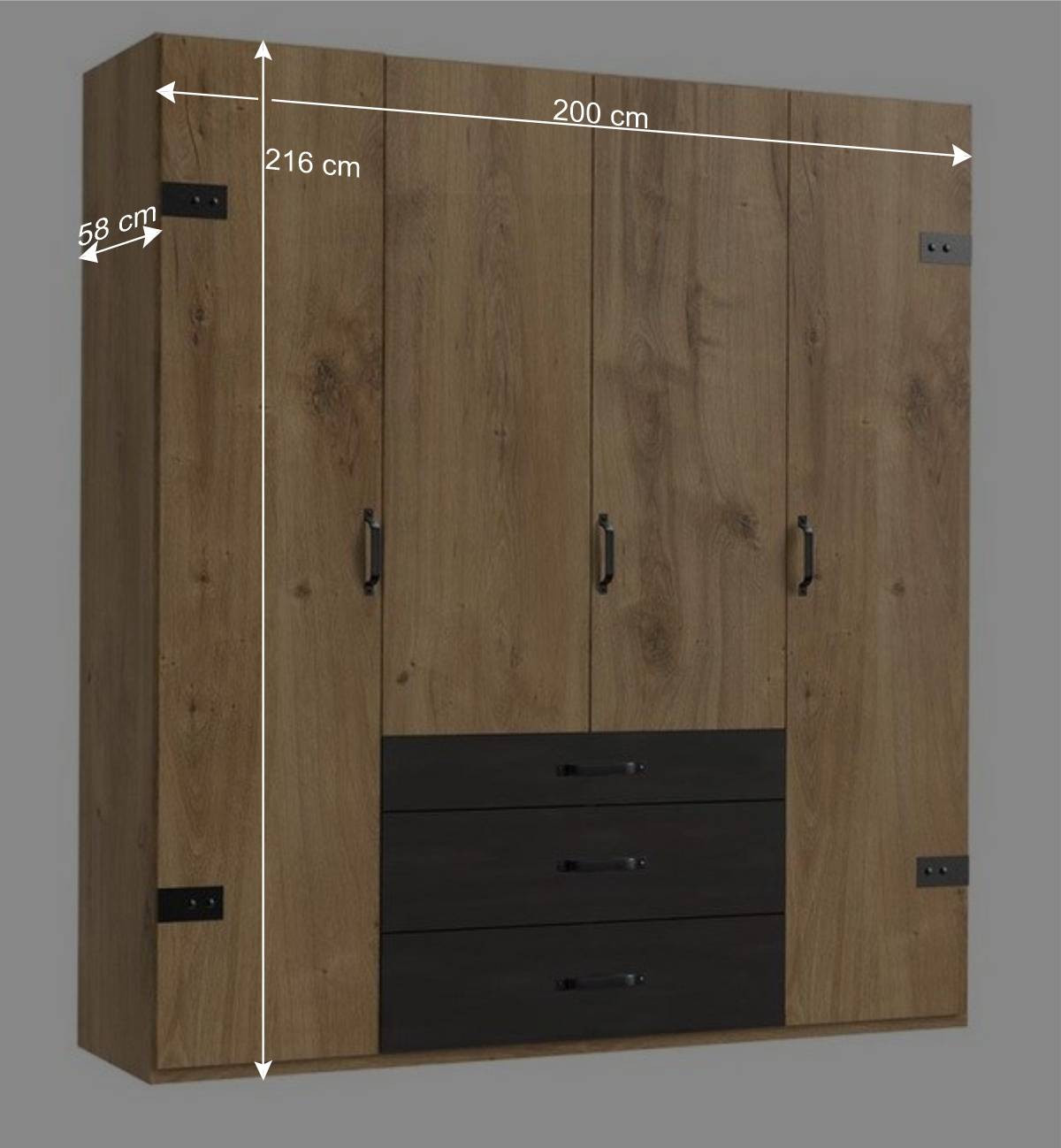 Industry Kleiderschrank mit 200 cm Breite - Bram