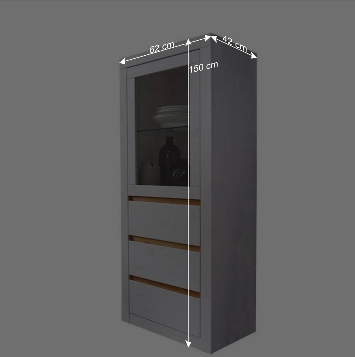 62x150x42 Schrank mit Glastür & 3 Schubladen - Meuvrun