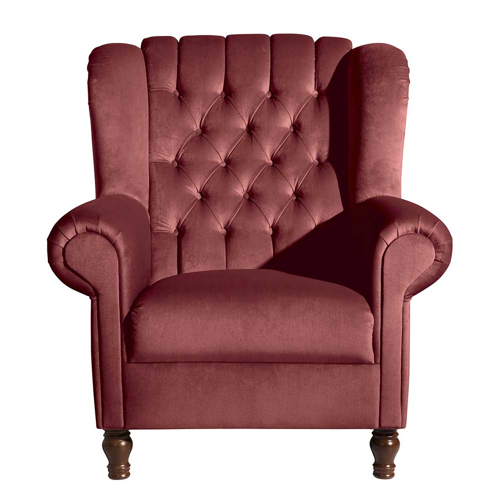 Chesterfield Sessel in Ziegel Rot Samtvelours - Lazura