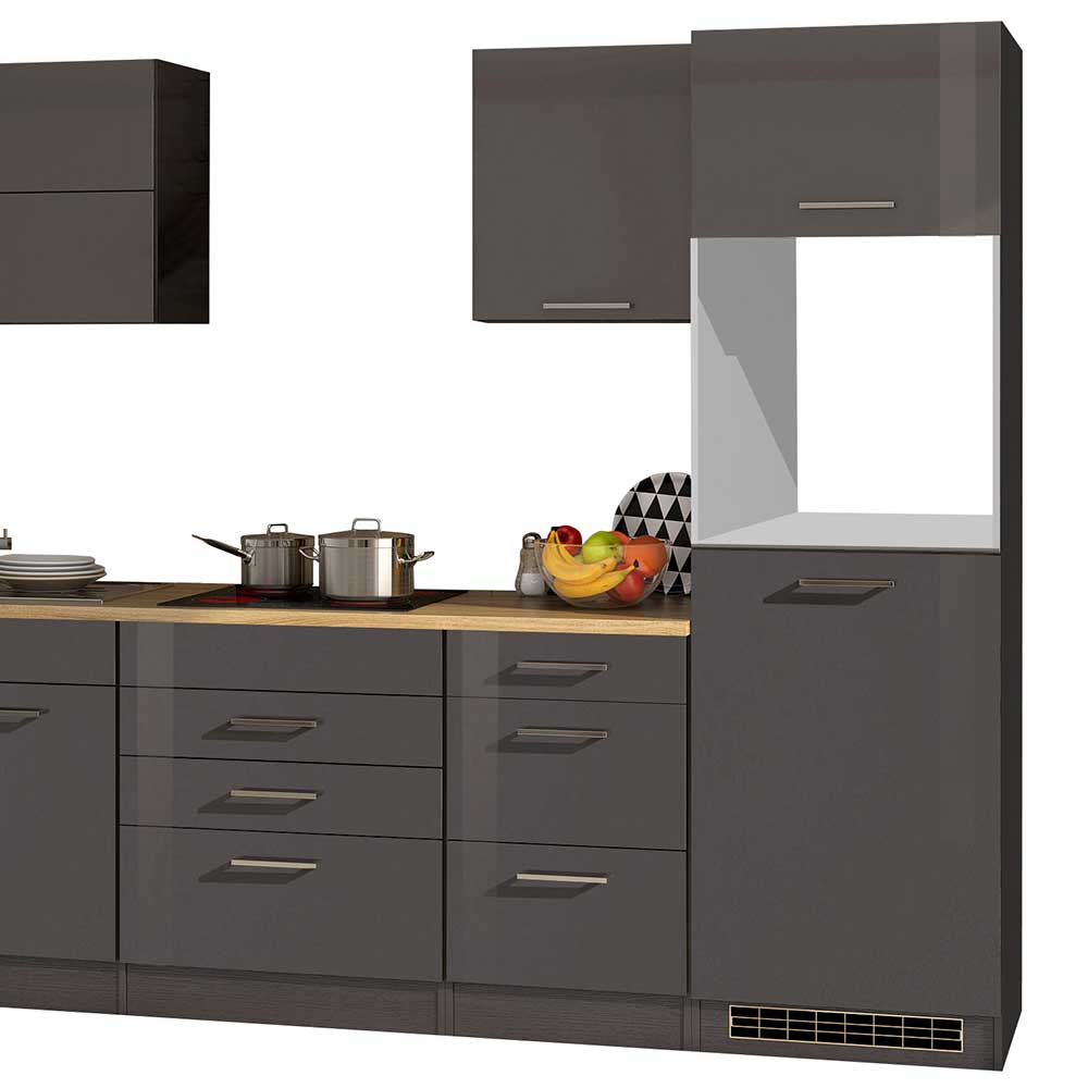 Küchenmöbel E-Geräte Grau Bozenia (7-teilig) - - Hochglanz in 290cm ohne
