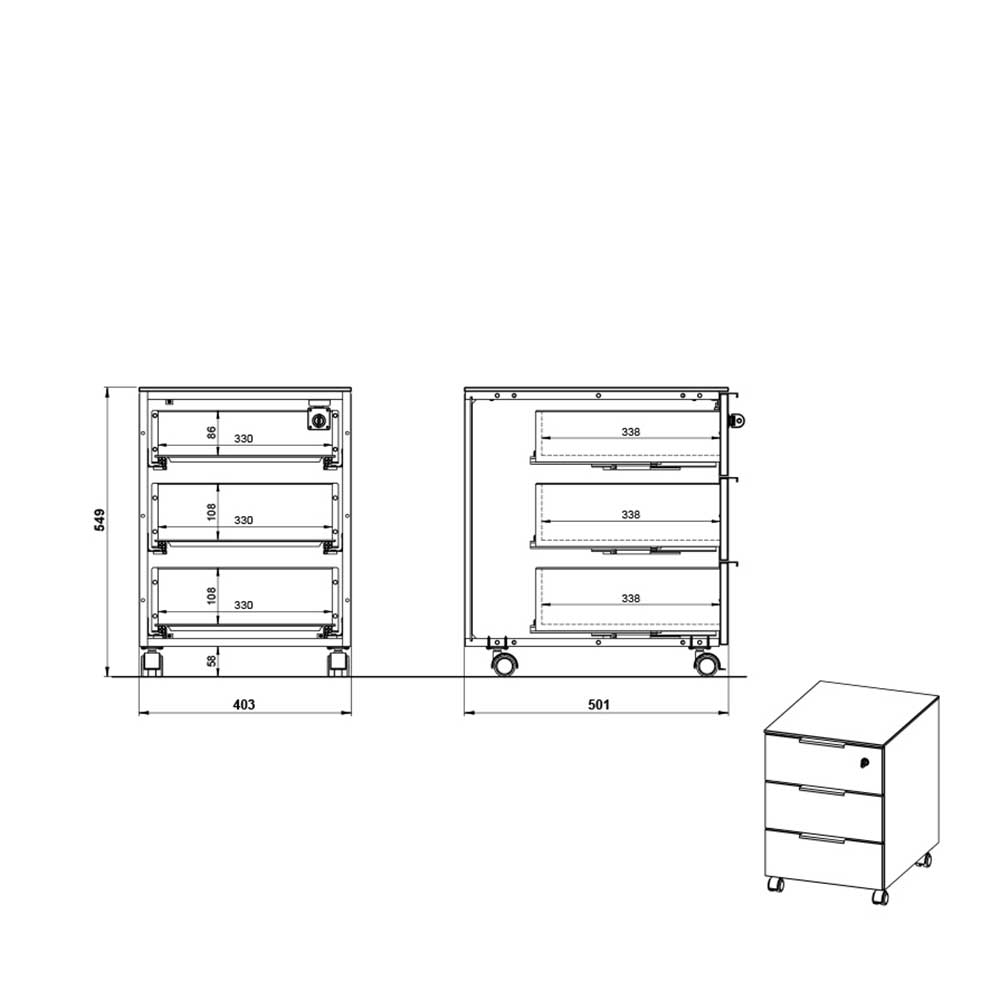 41x55x50 cm Rollcontainer in Creme & Nussbaum - Mastric