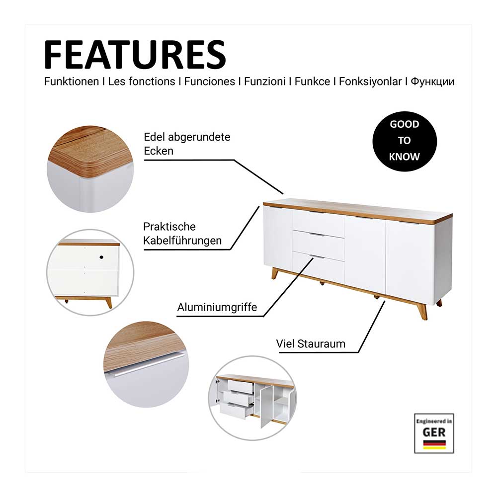 180 cm breites Sideboard in Weiß - Xuana