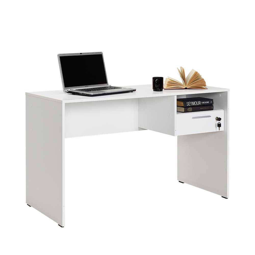 Weißer Schreibtisch mit Schublade & Ablagefach Jossa - abschließbar