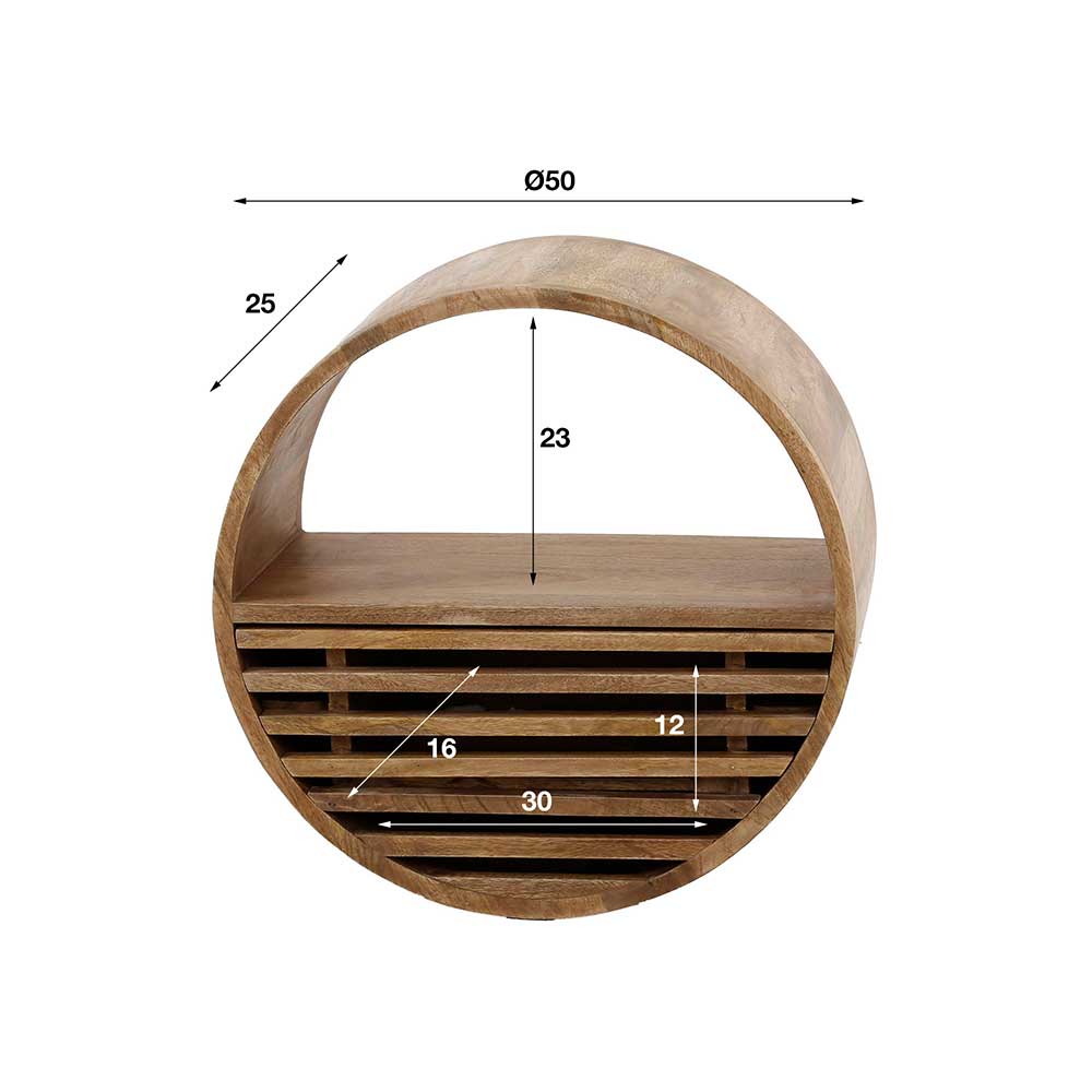 Rundes Wandregal mit Schublade - Detroit