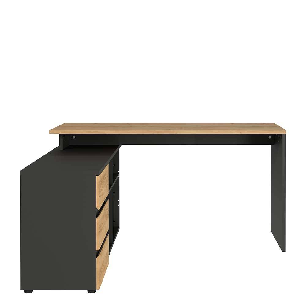 Schreibtisch mit 3 Anthrazit in & Wildeiche - NB Contrage Schubladen & - Regal 4 Fächer