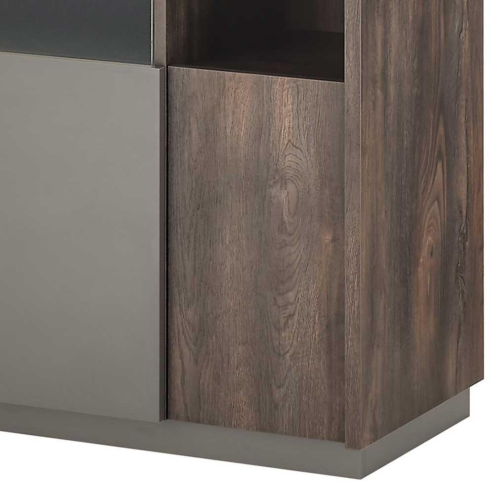 Highboard Vitrine in Eiche Dunkel & Grau - Mundo