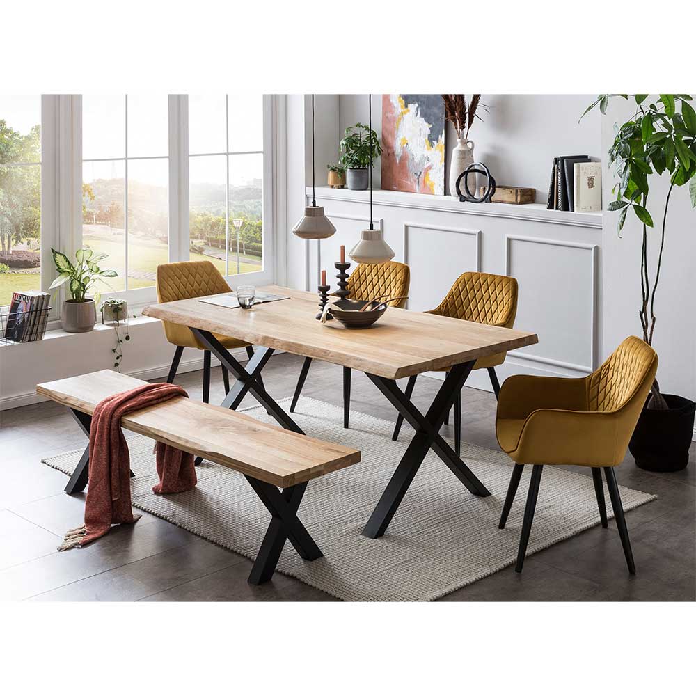 Esstisch & Bank & 4 Stühle in modernem Design - Amaikan (sechsteilig)