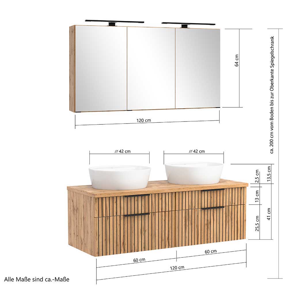 Bad Kompletteinrichtung modern 180 cm breit - Crystoga (vierteilig)