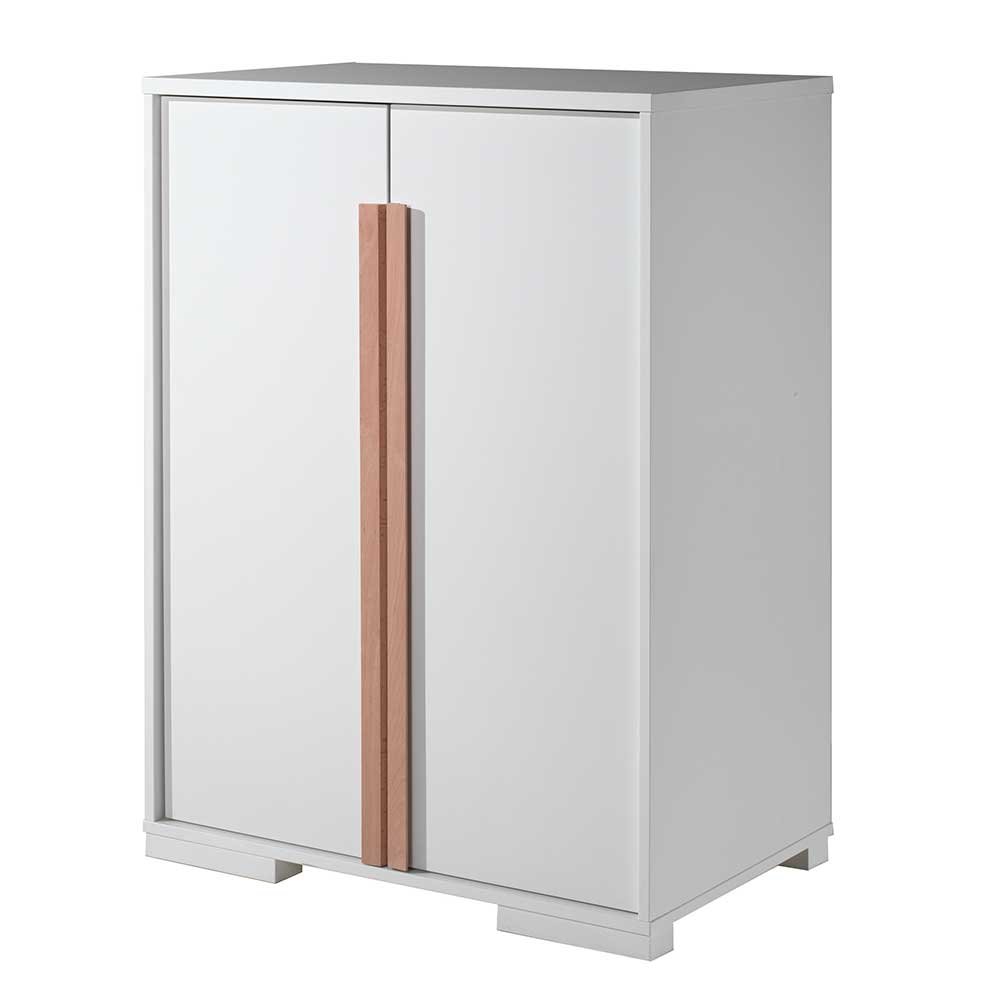 Scandi Cristalcio - Doppeltür und Buche Wäscheschrank in Weiß mit